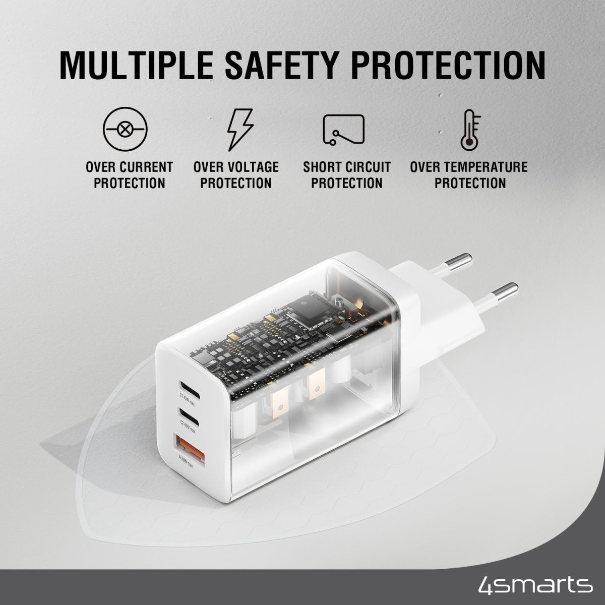 4smarts PD Plug Trio GaN Snellader 45W Fast Charge Adapter Wit afbeelding 6