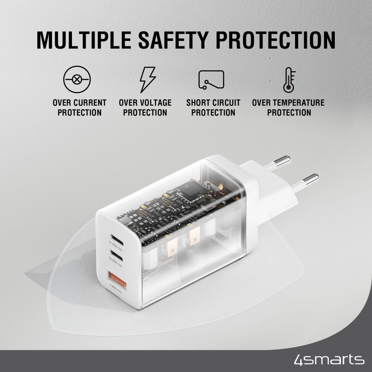 4smarts PD Plug Trio GaN Snellader 65W Fast Charge Adapter Wit afbeelding 6