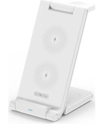 Duzzona 3-in-1 Draadloze Oplader 15W Telefoon/Oortjes/Apple Watch Wit