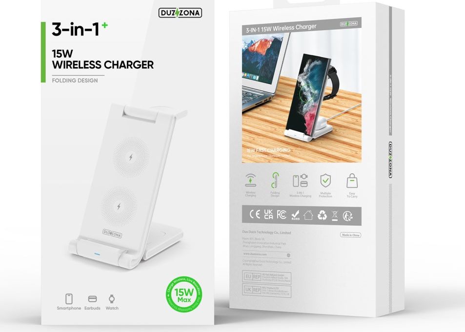 Duzzona 3-in-1 Draadloze Oplader 15W Telefoon/Oortjes/Samsung Watch afbeelding 13