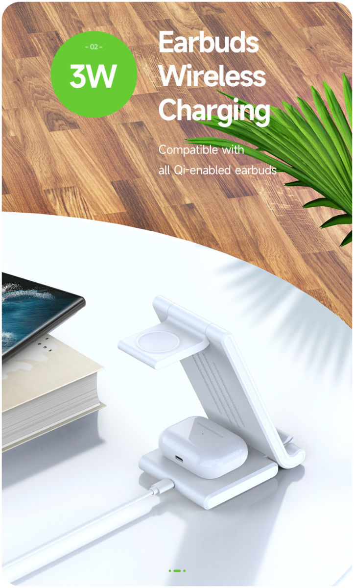 Duzzona 3-in-1 Draadloze Oplader 15W Telefoon/Oortjes/Samsung Watch afbeelding 4