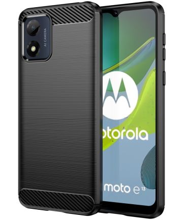 Motorola Moto E13 Hoesje Geborsteld TPU Flexibele Back Cover Zwart Hoesjes