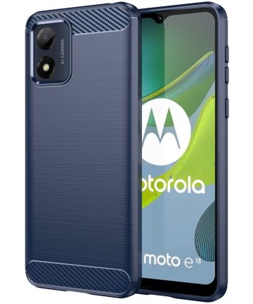 Motorola Moto E13 Hoesje Geborsteld TPU Flexibele Back Cover Blauw Hoesjes