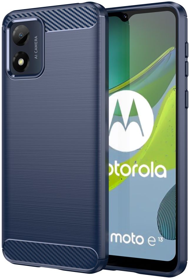 Motorola Moto E13 Hoesje Geborsteld TPU Flexibele Back Cover Blauw afbeelding 1