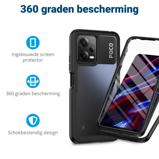 Xiaomi Redmi Note 12 5G / Poco X5 Hoesje Full Protect 360° Cover Zwart afbeelding 2