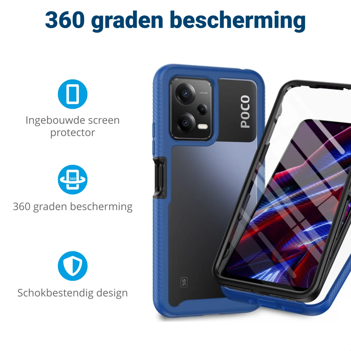 Xiaomi Redmi Note 12 5G / Poco X5 Hoesje Full Protect 360° Cover Blauw afbeelding 2