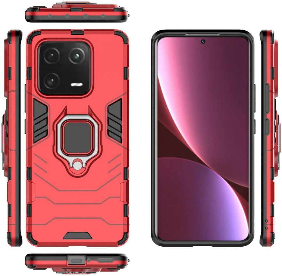 Xiaomi 13 Pro Hoesje met Magnetische Kickstand Ring Rood afbeelding 5