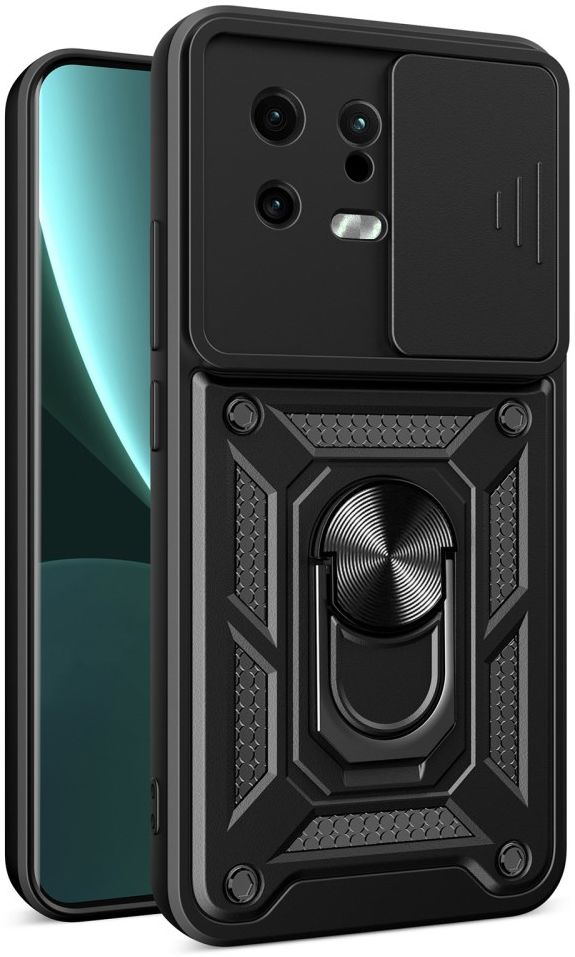 Xiaomi 13 Hoesje met Camera Slider en Kickstand Ring Zwart afbeelding 1