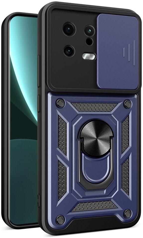 Xiaomi 13 Hoesje met Camera Slider en Kickstand Ring Blauw afbeelding 1