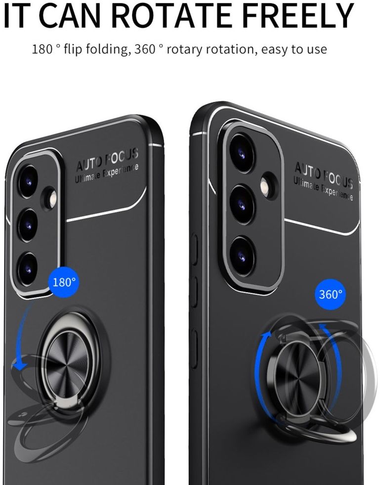 Samsung Galaxy A34 Hoesje met Magnetische Kickstand Ring Zwart Blauw afbeelding 4