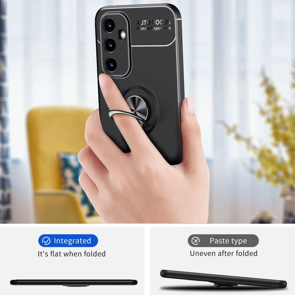 Samsung Galaxy A34 Hoesje met Magnetische Kickstand Ring Zwart Blauw afbeelding 5