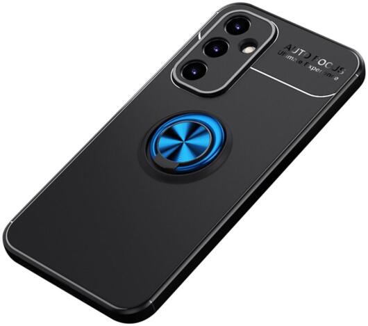 Samsung Galaxy A34 Hoesje met Magnetische Kickstand Ring Zwart Blauw afbeelding 1