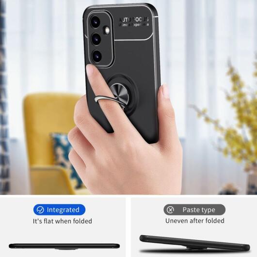 Samsung Galaxy A34 Hoesje met Magnetische Kickstand Ring Zwart Blauw afbeelding 5