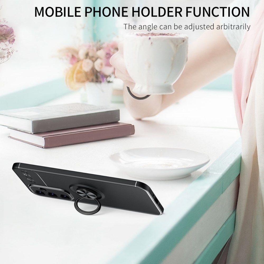 Samsung Galaxy A54 Hoesje met Magnetische Kickstand Ring Zwart / Rood afbeelding 3