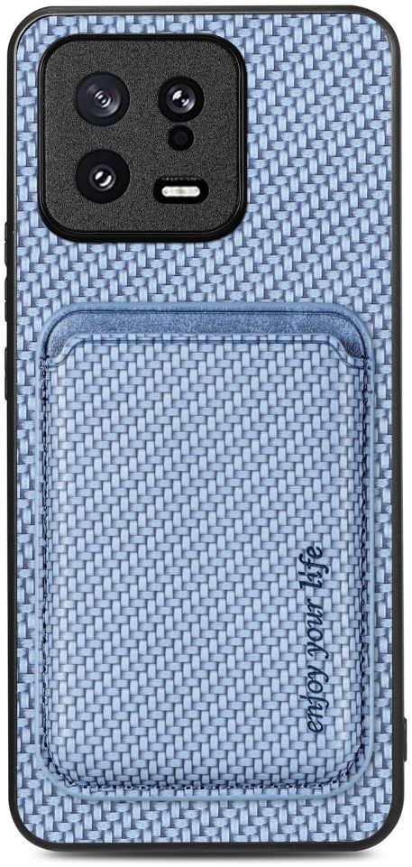 Xiaomi 13 Hoesje Carbon Fiber Cover met Magnetische Kaarthouder Blauw afbeelding 1