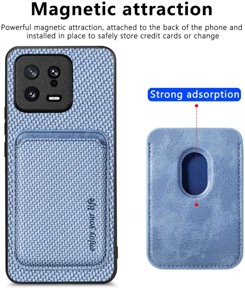 Xiaomi 13 Hoesje Carbon Fiber Cover met Magnetische Kaarthouder Blauw afbeelding 4