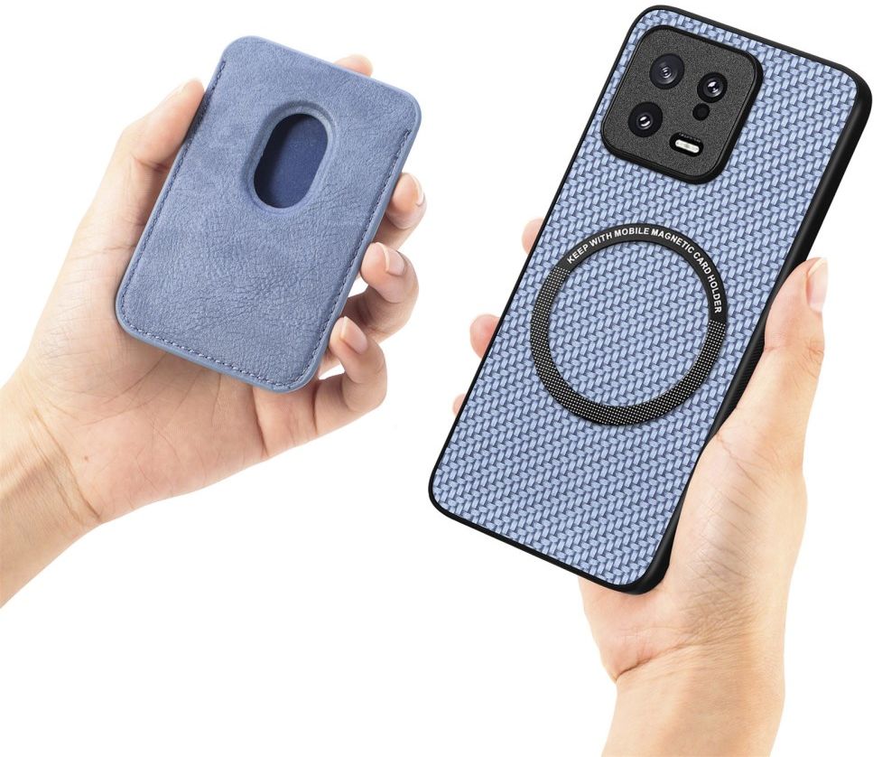 Xiaomi 13 Hoesje Carbon Fiber Cover met Magnetische Kaarthouder Blauw afbeelding 6
