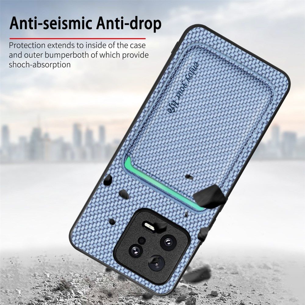 Xiaomi 13 Hoesje Carbon Fiber Cover met Magnetische Kaarthouder Blauw afbeelding 5