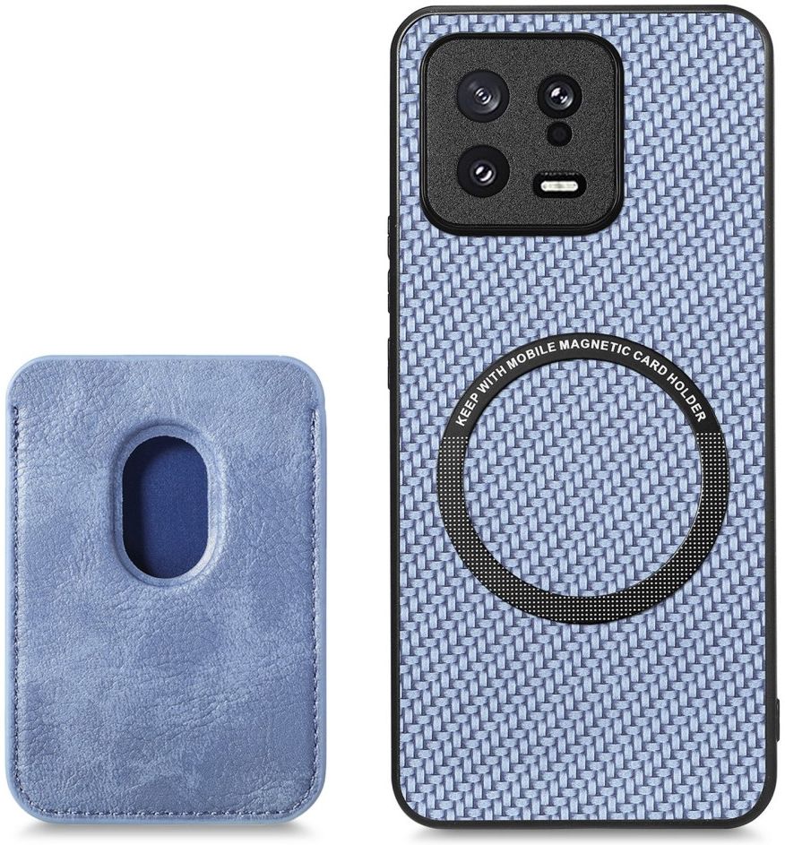 Xiaomi 13 Hoesje Carbon Fiber Cover met Magnetische Kaarthouder Blauw afbeelding 7