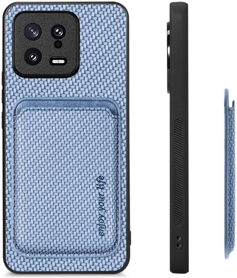 Xiaomi 13 Hoesje Carbon Fiber Cover met Magnetische Kaarthouder Blauw afbeelding 8