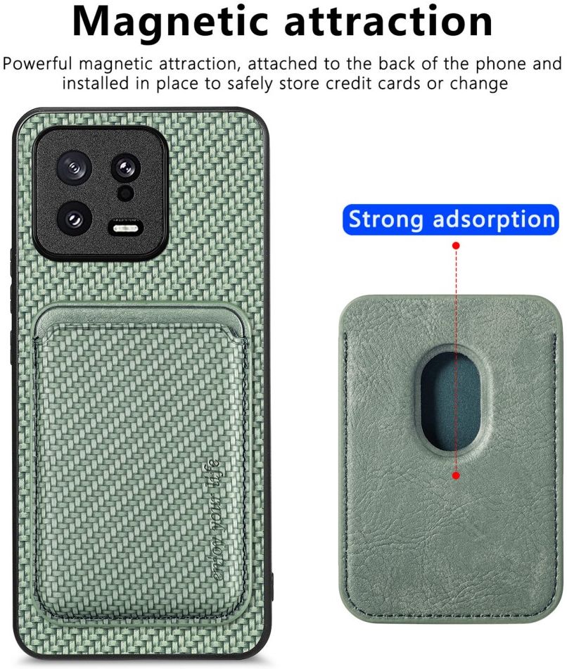 Xiaomi 13 Hoesje Carbon Fiber Cover met Magnetische Kaarthouder Groen afbeelding 4