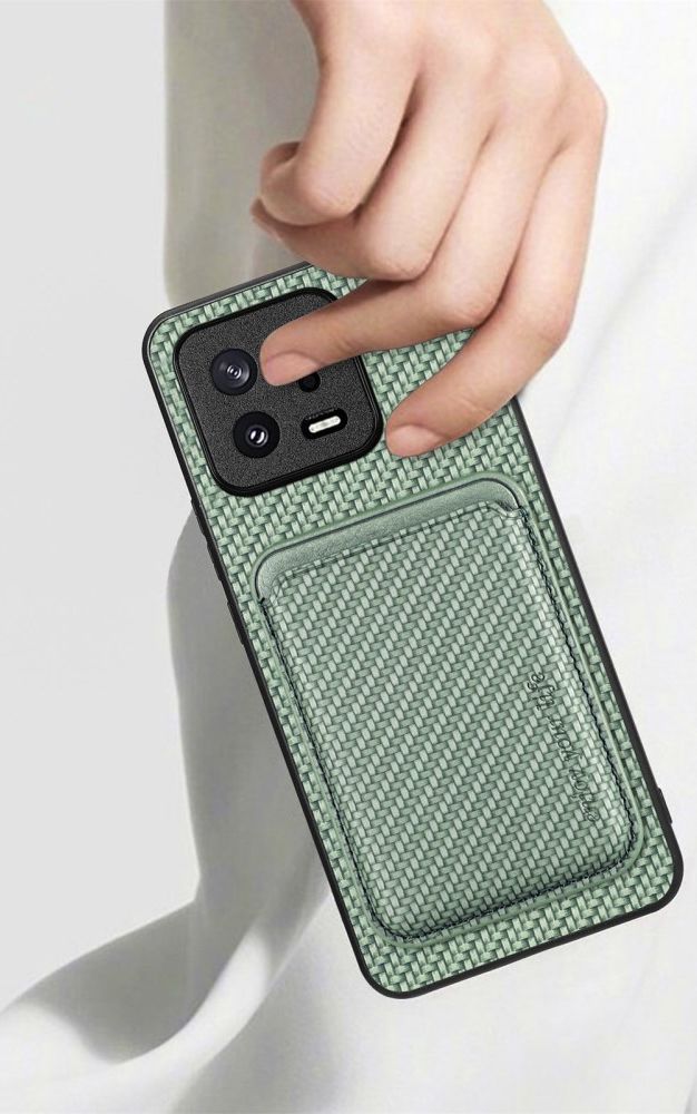 Xiaomi 13 Hoesje Carbon Fiber Cover met Magnetische Kaarthouder Groen afbeelding 5