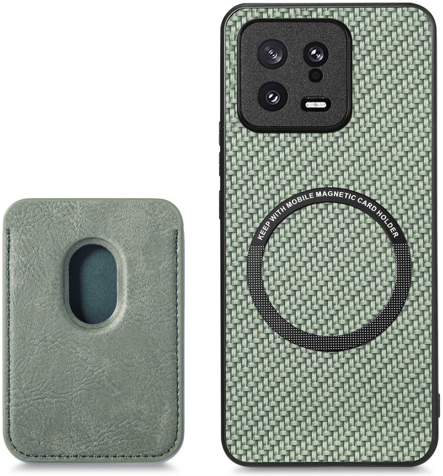 Xiaomi 13 Hoesje Carbon Fiber Cover met Magnetische Kaarthouder Groen afbeelding 6