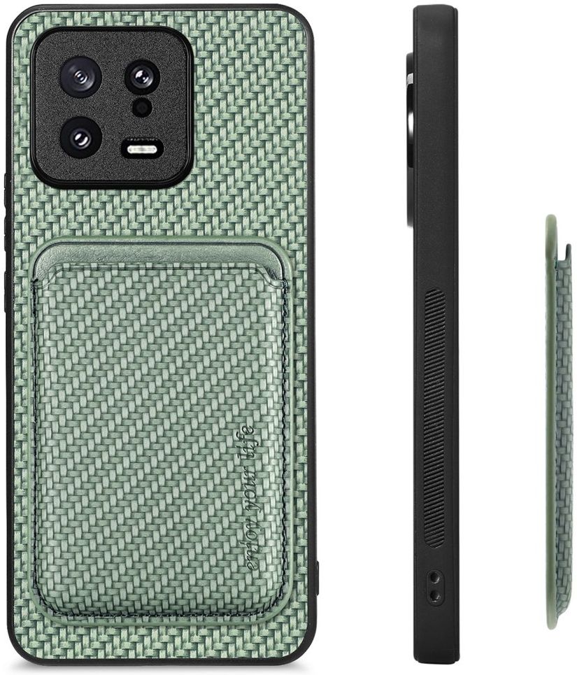 Xiaomi 13 Hoesje Carbon Fiber Cover met Magnetische Kaarthouder Groen afbeelding 7