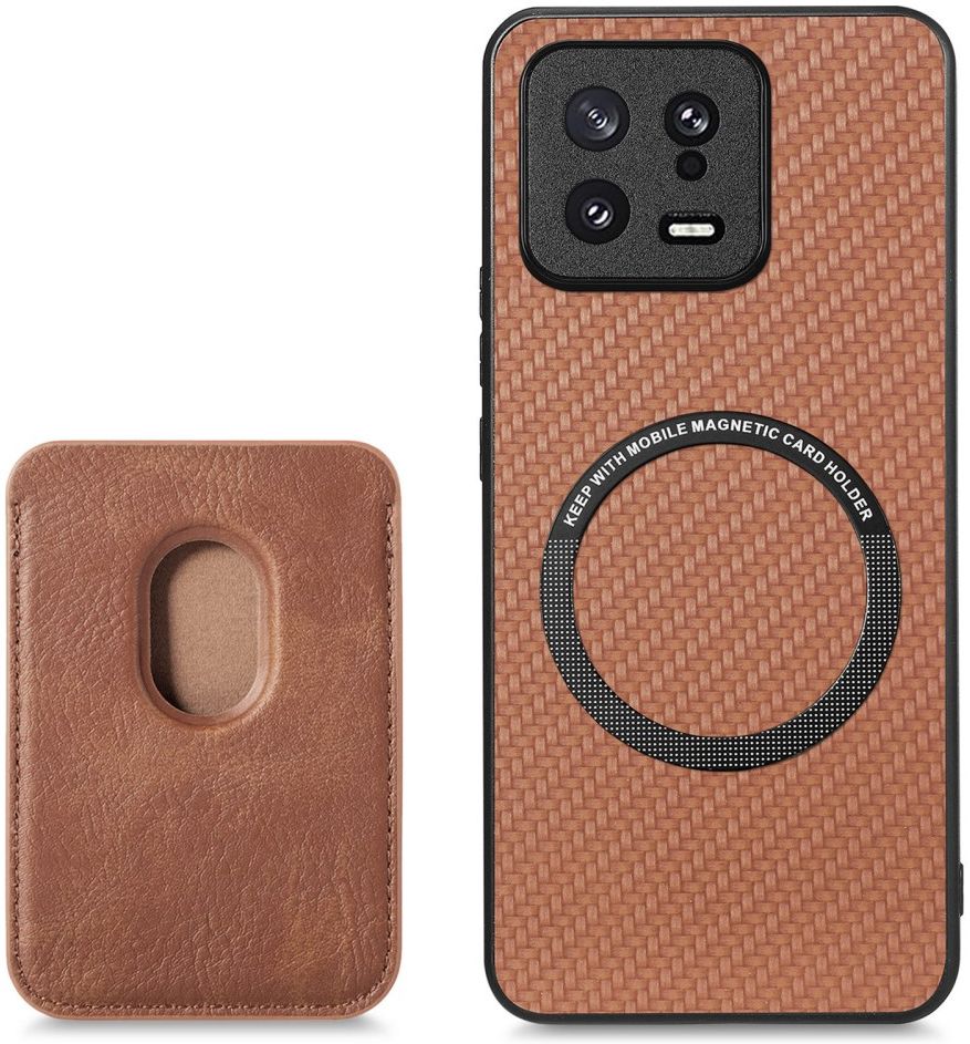 Xiaomi 13 Hoesje Carbon Fiber Cover met Magnetische Kaarthouder Bruin afbeelding 7
