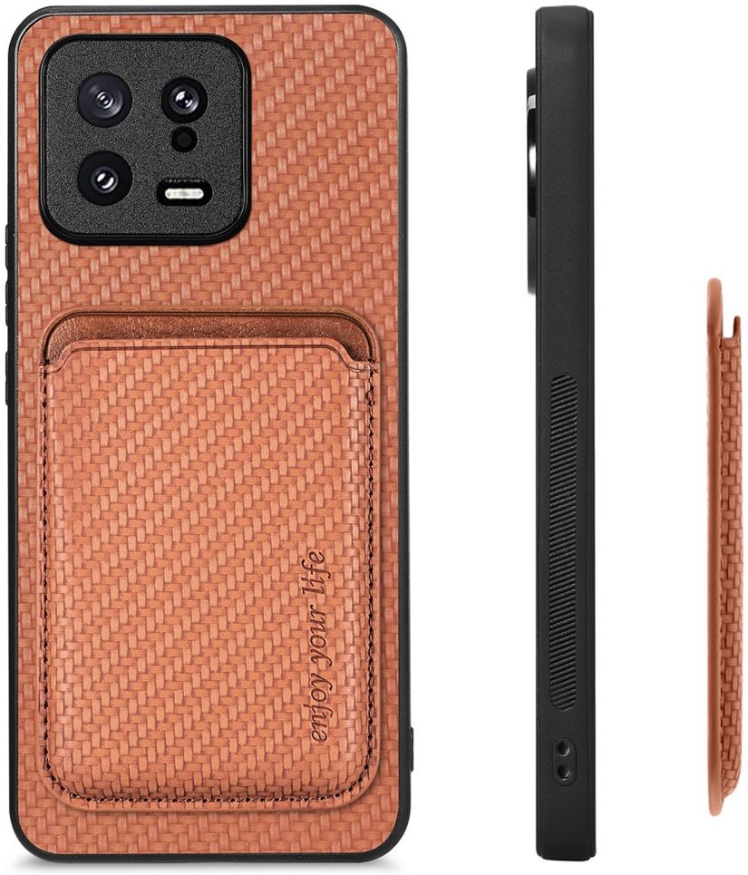 Xiaomi 13 Hoesje Carbon Fiber Cover met Magnetische Kaarthouder Bruin afbeelding 8