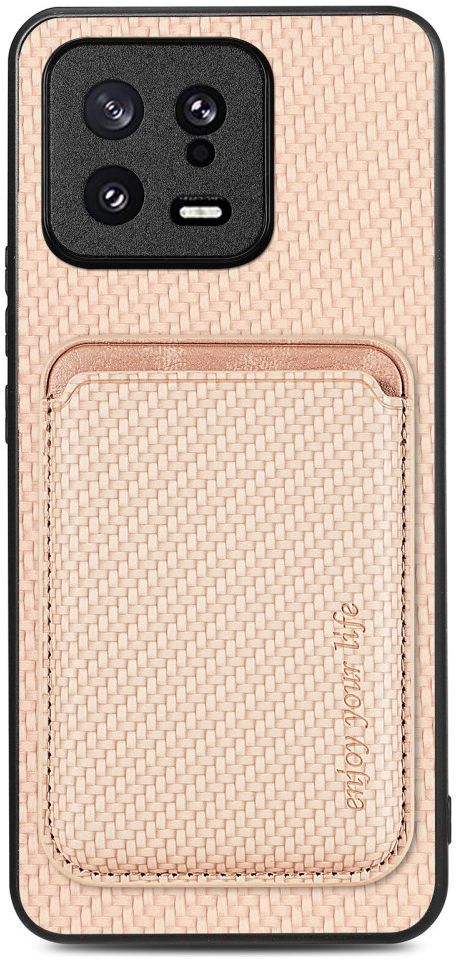 Xiaomi 13 Hoesje Carbon Fiber Cover met Magnetische Kaarthouder Khaki afbeelding 1