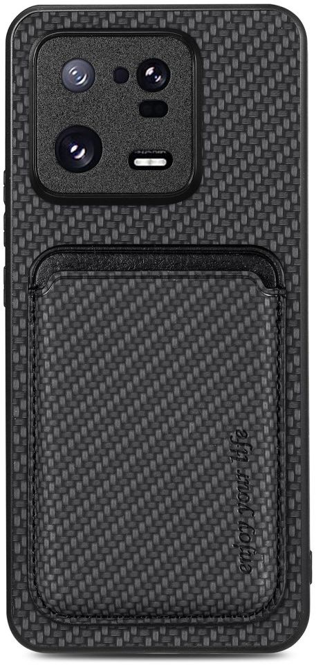 Xiaomi 13 Pro Hoesje Carbon Fiber met Magnetische Kaarthouder Zwart afbeelding 1