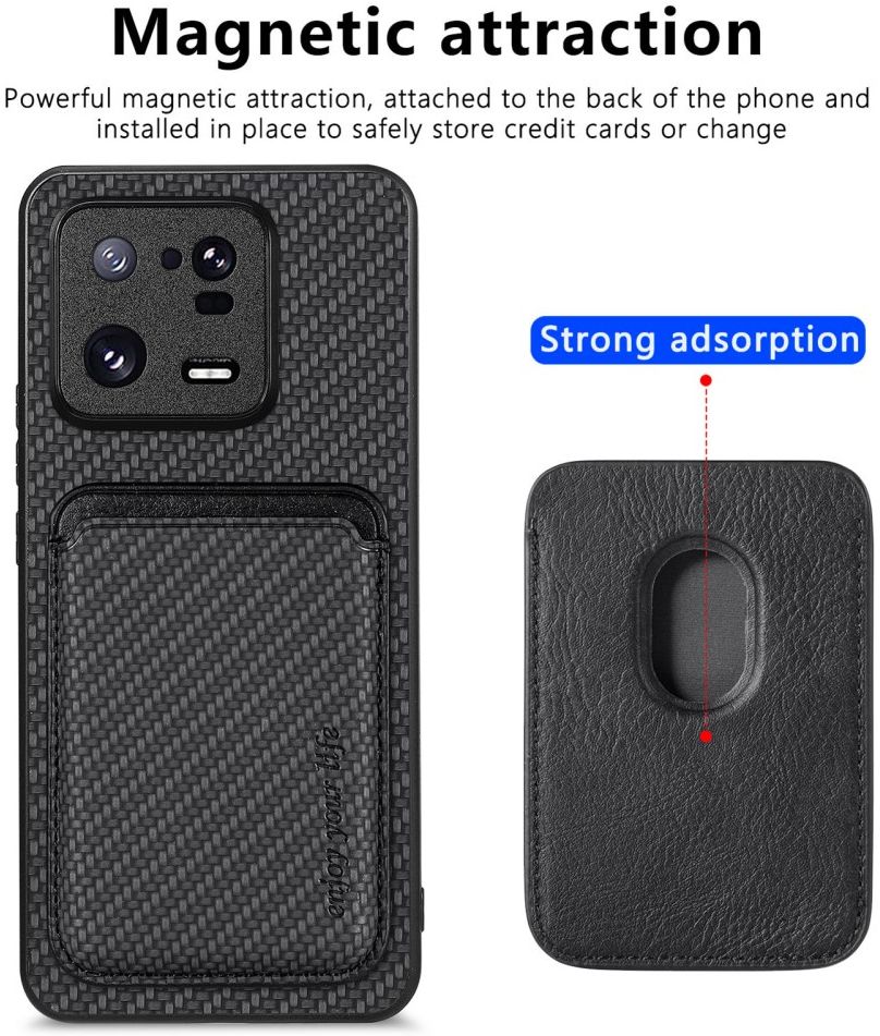 Xiaomi 13 Pro Hoesje Carbon Fiber met Magnetische Kaarthouder Zwart afbeelding 3