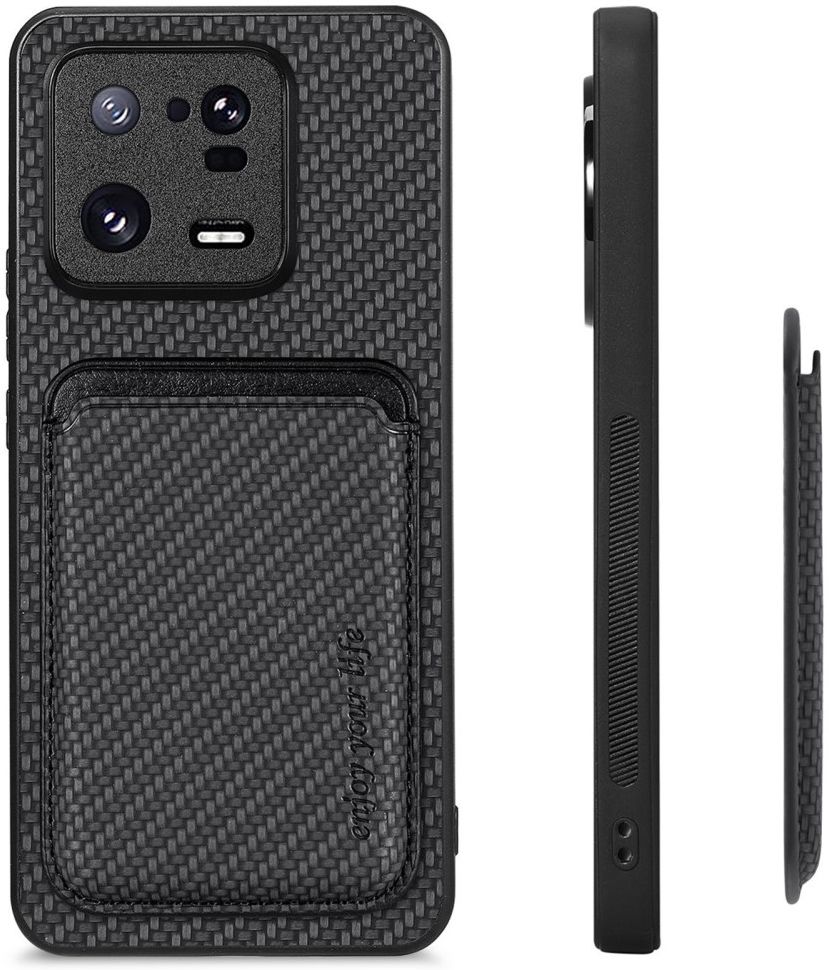 Xiaomi 13 Pro Hoesje Carbon Fiber met Magnetische Kaarthouder Zwart afbeelding 6