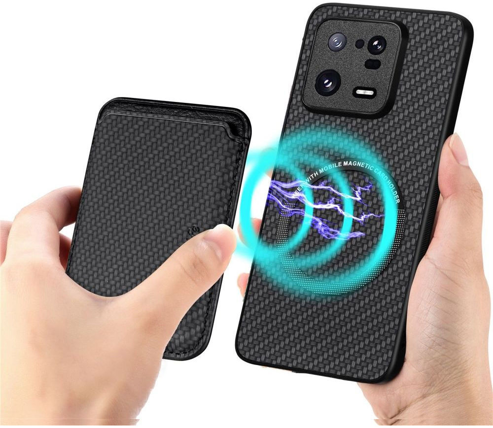 Xiaomi 13 Pro Hoesje Carbon Fiber met Magnetische Kaarthouder Zwart afbeelding 2