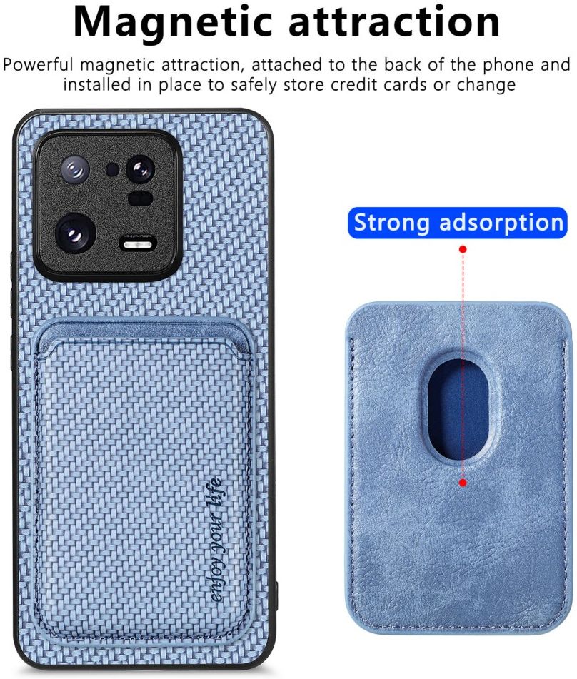Xiaomi 13 Pro Hoesje Carbon Fiber met Magnetische Kaarthouder Blauw afbeelding 3