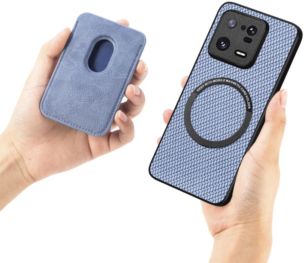 Xiaomi 13 Pro Hoesje Carbon Fiber met Magnetische Kaarthouder Blauw afbeelding 5