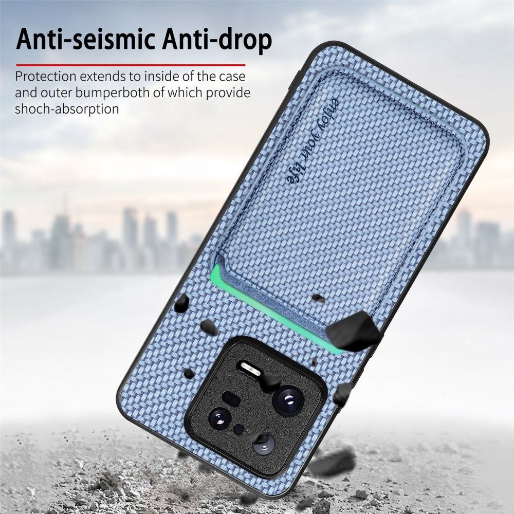 Xiaomi 13 Pro Hoesje Carbon Fiber met Magnetische Kaarthouder Blauw afbeelding 4