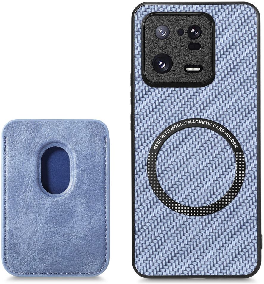 Xiaomi 13 Pro Hoesje Carbon Fiber met Magnetische Kaarthouder Blauw afbeelding 6
