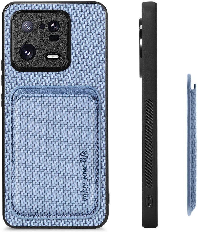 Xiaomi 13 Pro Hoesje Carbon Fiber met Magnetische Kaarthouder Blauw afbeelding 7
