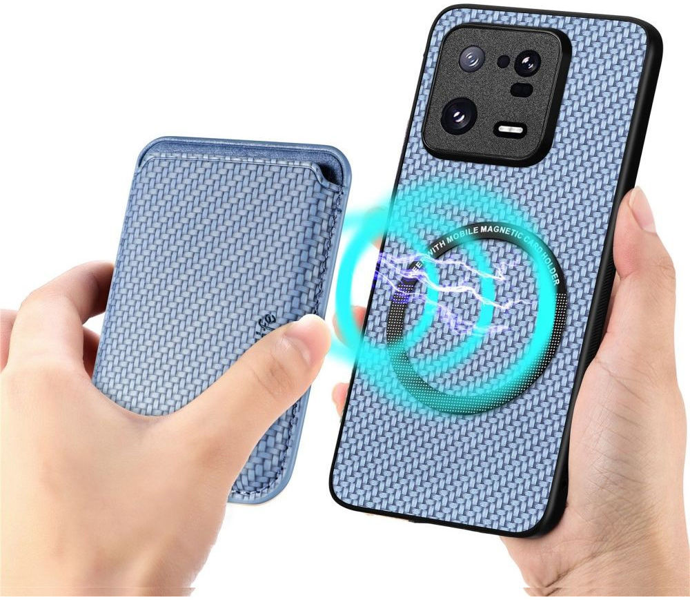 Xiaomi 13 Pro Hoesje Carbon Fiber met Magnetische Kaarthouder Blauw afbeelding 2