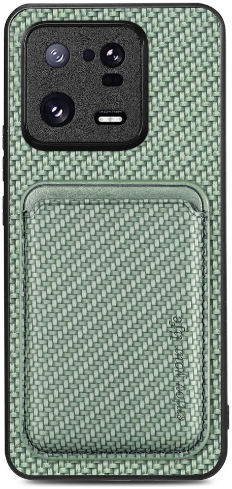 Xiaomi 13 Pro Hoesje Carbon Fiber met Magnetische Kaarthouder Groen afbeelding 1