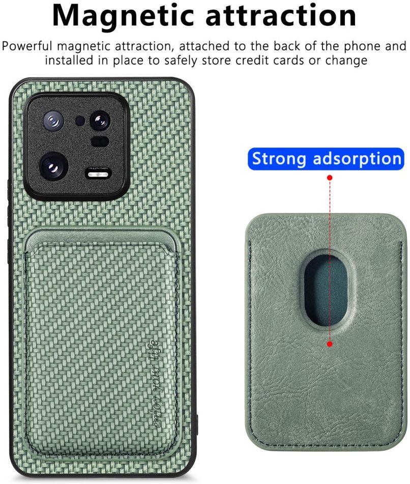 Xiaomi 13 Pro Hoesje Carbon Fiber met Magnetische Kaarthouder Groen afbeelding 3