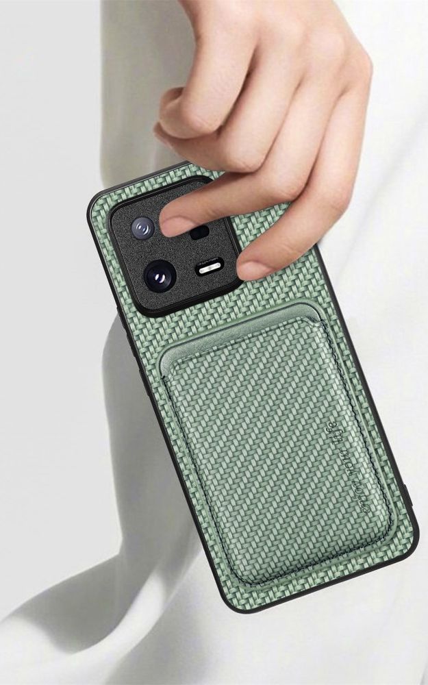 Xiaomi 13 Pro Hoesje Carbon Fiber met Magnetische Kaarthouder Groen afbeelding 4