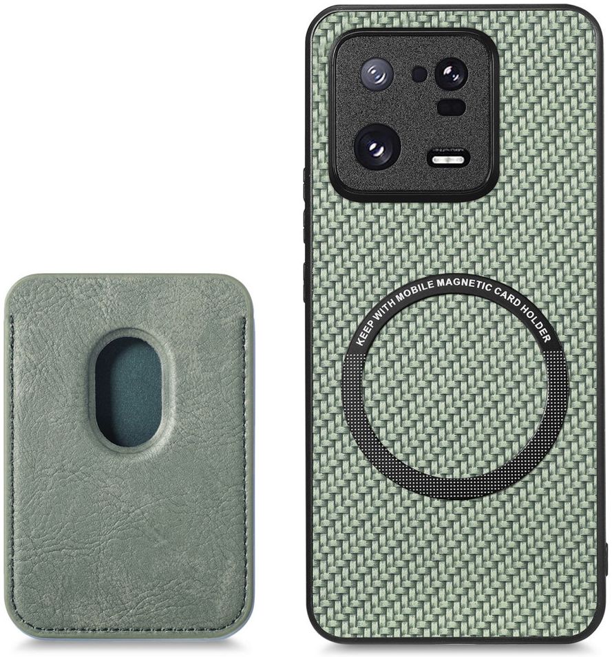 Xiaomi 13 Pro Hoesje Carbon Fiber met Magnetische Kaarthouder Groen afbeelding 5