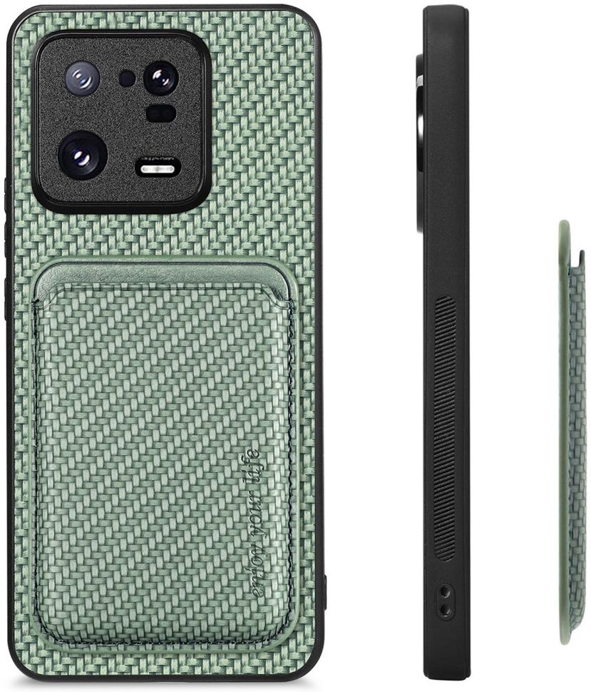 Xiaomi 13 Pro Hoesje Carbon Fiber met Magnetische Kaarthouder Groen afbeelding 6