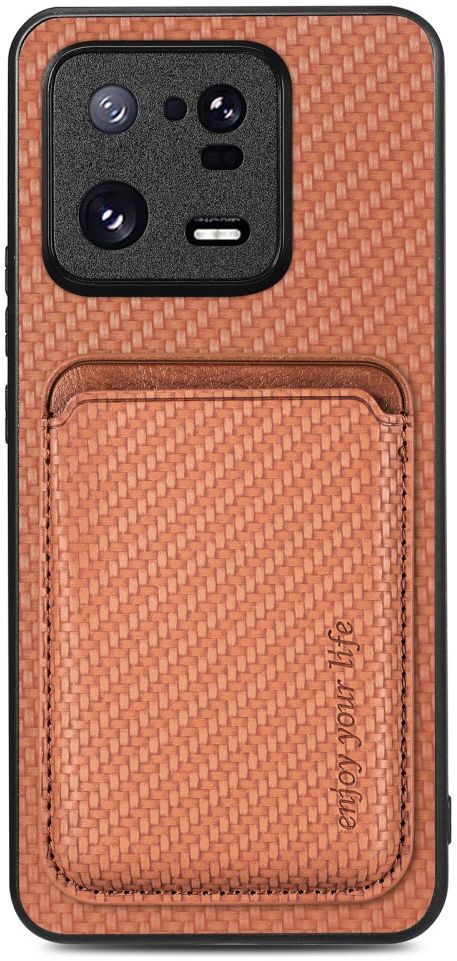 Xiaomi 13 Pro Hoesje Carbon Fiber met Magnetische Kaarthouder Bruin afbeelding 1