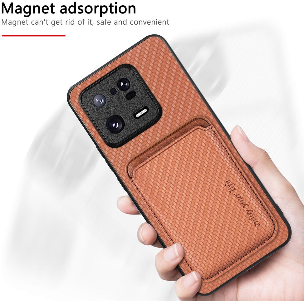Xiaomi 13 Pro Hoesje Carbon Fiber met Magnetische Kaarthouder Bruin afbeelding 4