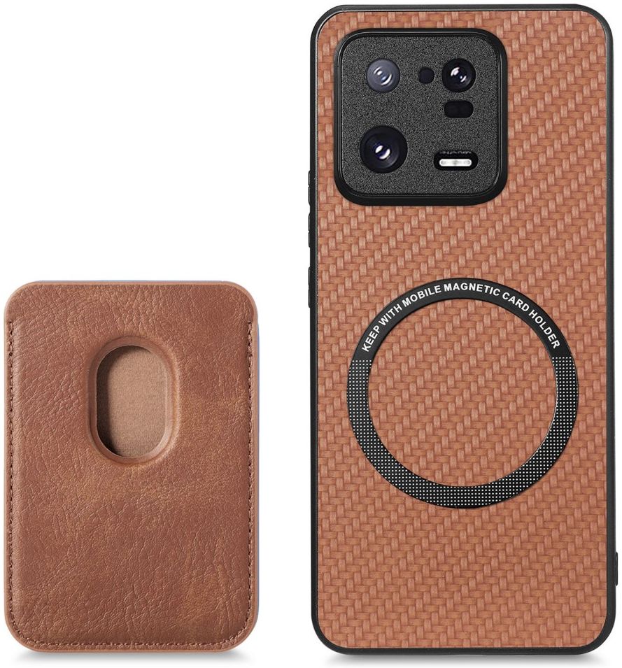 Xiaomi 13 Pro Hoesje Carbon Fiber met Magnetische Kaarthouder Bruin afbeelding 6