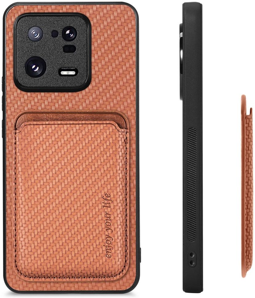 Xiaomi 13 Pro Hoesje Carbon Fiber met Magnetische Kaarthouder Bruin afbeelding 7